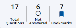 An image of the total number of questions in the test, how many questions are unanswered, and how many questions have been book marked