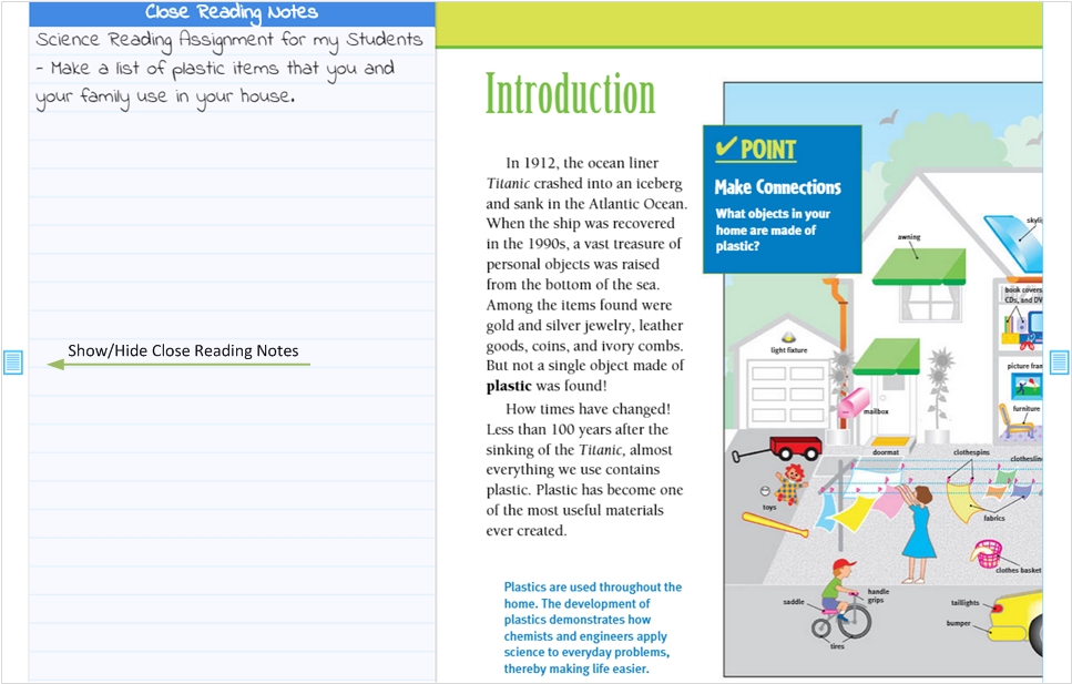An image of Close Reading Notes being entered in an open ebook.
