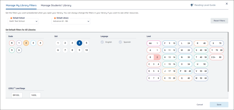 Manage My Library Filters